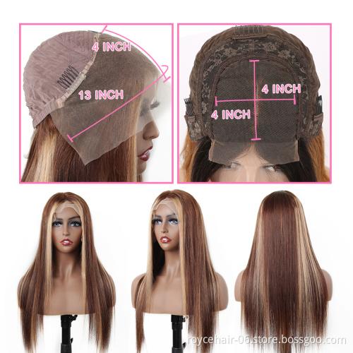 Wholesale P4/27 Ombre Straight Hair Bob Wig, Short Highlight Indian Virgin Human Hair Transparent T Shape Lace Wig For Women